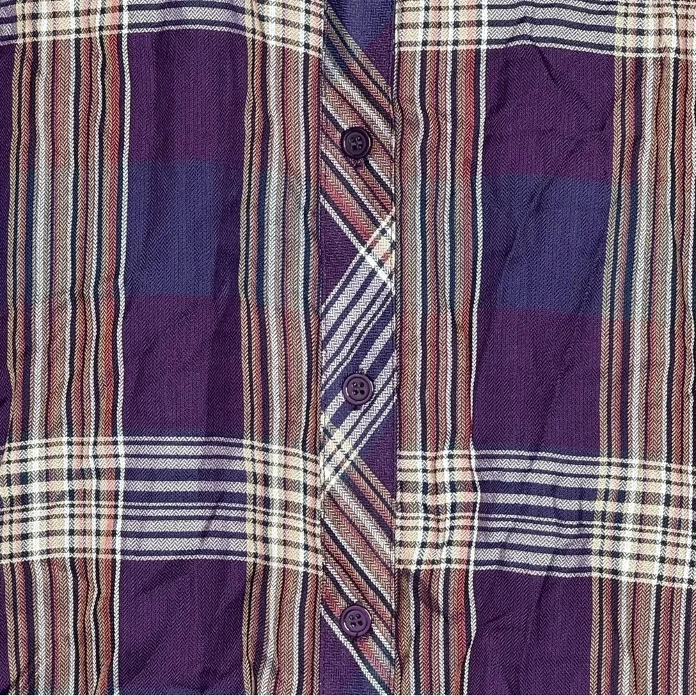 CJ Banks 1X Shirt Top Purple Plaid Button Up Long Sleeve Collared Lightweight - Picture 2 of 7